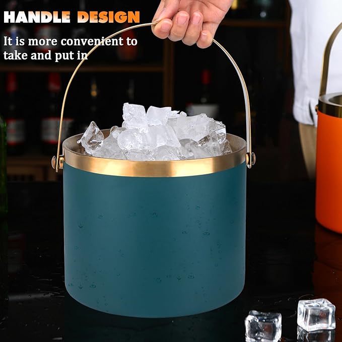 Ice Bucket, 3L Double-Wall Stainless Steel Insulated Ice Bucket With Lid and Ice-Tong, Ice-Buckets for Parties Home Bar, Chilling Beer, Champagne, Wine Bottle(Dark Green)