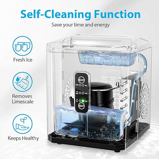 Aeitto Ice Makers Countertop, 26Lbs/24H, 9 Ice Cubes Release in 6 Mins, 2 Sizes of Bullet Ice Machine,Self-Cleaning Portable Ice Maker with Ice Scoop and Basket for Home Kitchen Office Bar RV, White