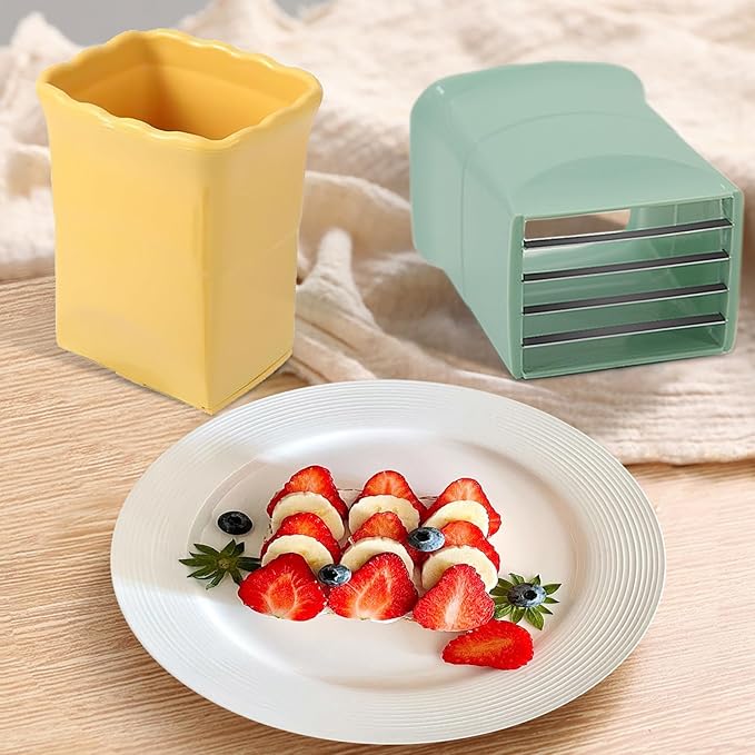 2PCS Fruit Slicer Cup: Strawberry Slicer, Speed Cutter for Banana Grape Egg Rapid & Safe Slicing Kitchen Gadget