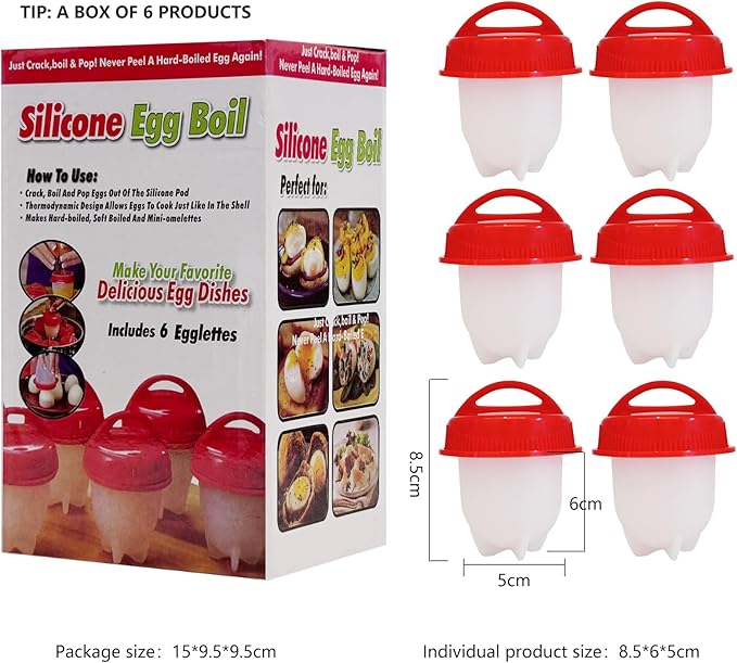 Hard Boiled Egg Maker, 6-Piece Shell-Free Egg Cooker Set, Non-Stick Easy-Clean Multifunctional Egg Boiler Kit, white