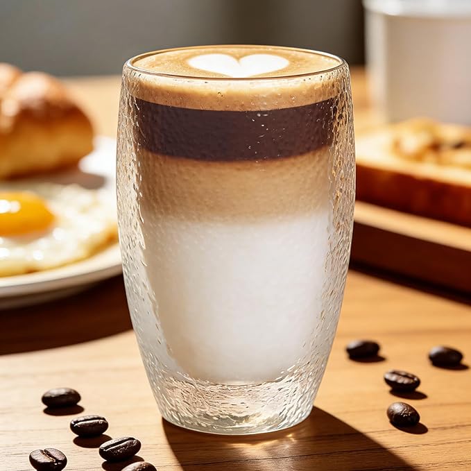 Double Wall Glass Coffee Mugs Set, Clear Insulated Glass Mugs for Hot Beverages, Suitable for Tea, Latte, Espresso, Cappuccino (15oz(4-pack))