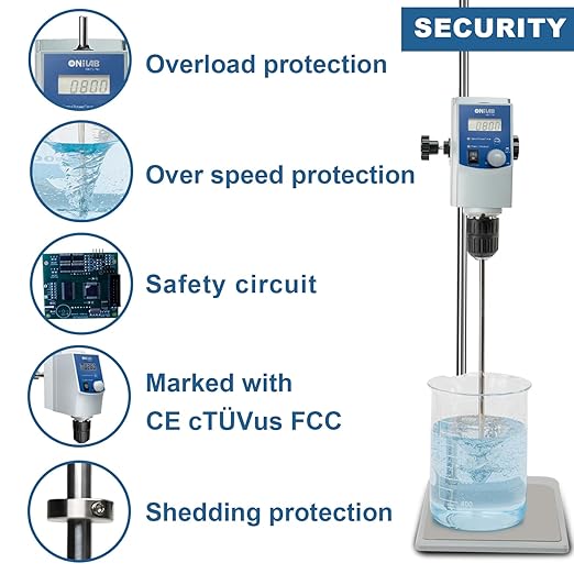 ONiLAB Electric Overhead Stirrer, LCD Digital Overhead Stirrer Mixer with Stirring Rod and Stand,Powerful 70L ,100000 mPas , 50~1100RPM (Stand Included), Dark Blue