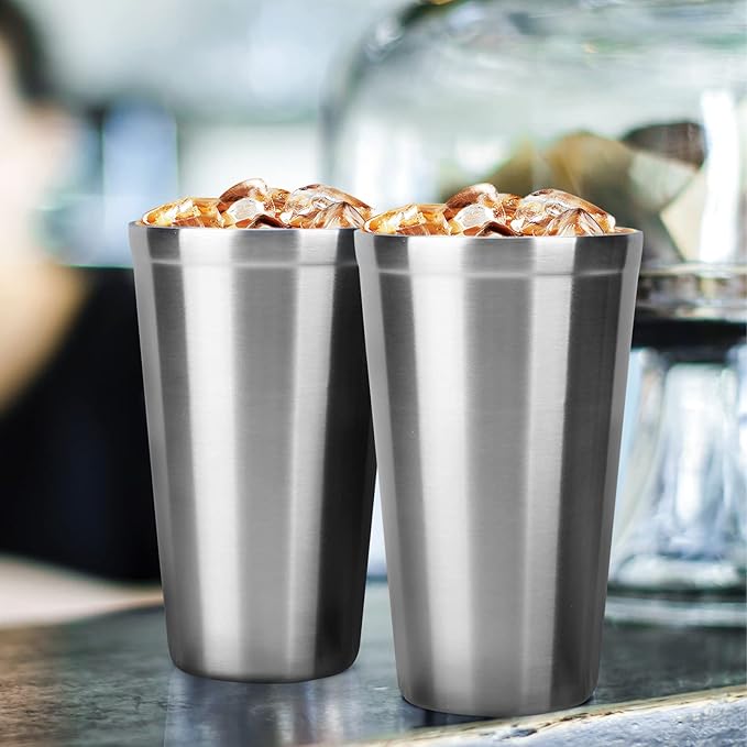 Beasea Stainless Steel Cups 16 oz, 12 Pack Large Stainless Steel Tumbler Bulk Stackable Double Wall Insulated Metal Pint Glasses Tin Cups for Drinking Home Restaurant Office Party Camping