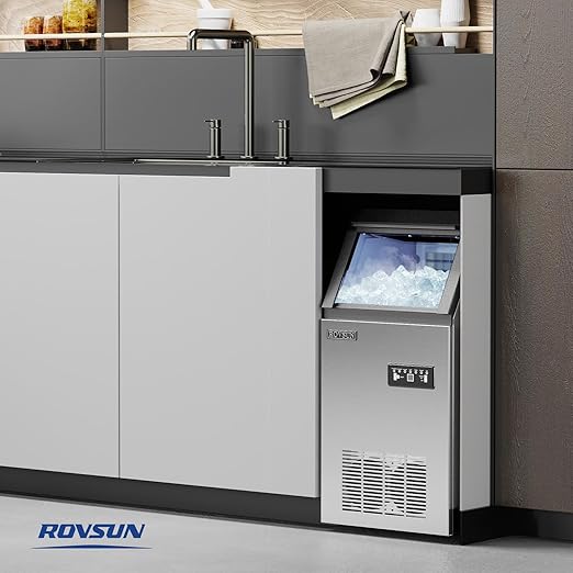 ROVSUN Stainless Steel Commercial Ice Maker Machine, Make 150lbs/24h, 24lbs Storage,Under Counter/Freestanding Automatic Ice Machine for Home Restaurant Bar Cafe