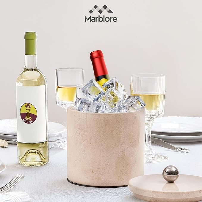 Ice Bucket Marble with Lid 6 Inch Natural Brown Stone Wine & Champagne Chiller Small Ice Container for Parties Drink Cooler for Home Bar And Earth Day Decoration