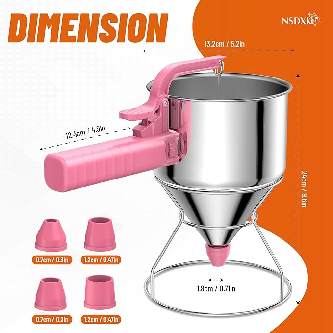 40oz Pancake Batter Dispenser, Stainless Steel Cake Dispenser with Stand, Great for Pancakes, Cupcake, Waffle or Any Baked Goods, Durable, Leak-Free, Paradise Pink