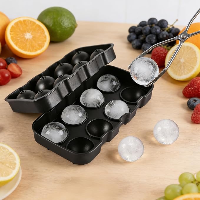Ice Ball Maker Mold with Funnel, Round Ice Cube Tray for Freezer, Silicone Sphere Ice Mold Big Circle Ice Cube Mold, Easy Release Ice Tray for Home Bar Whiskey, Cocktails & Bourbon