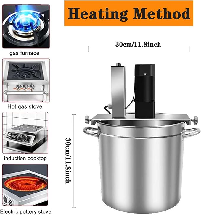 Automatic Food Mixer - 15L/25L/40L Commercial Heating Mixer with 4 Blade Stirring Scraper,for Making Jam, Sauce, Filling, Hot Pot Seasoning Bottom Soup Stirre, Adjustable Stirring Speed,15L