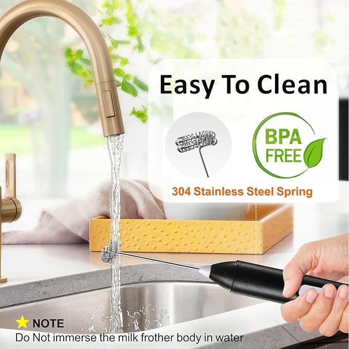Rechargeable Milk Frother, Handheld Drink Mixer Electric Foam Maker for Coffee with Stainless Steel Whisk & 3 Speeds, USB-C Coffee Frother Wand for Cappuccino, Latte, Matcha, Protein Powder (Black)