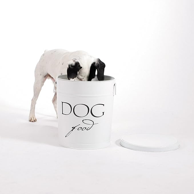 Harry Barker Classic White Dog Food Storage Canister – Small, Airtight Stainless Steel Pet Food Container, Holds Up to 10 lbs Dry Dog Food, Kitchen Counter & Pantry Storage - White