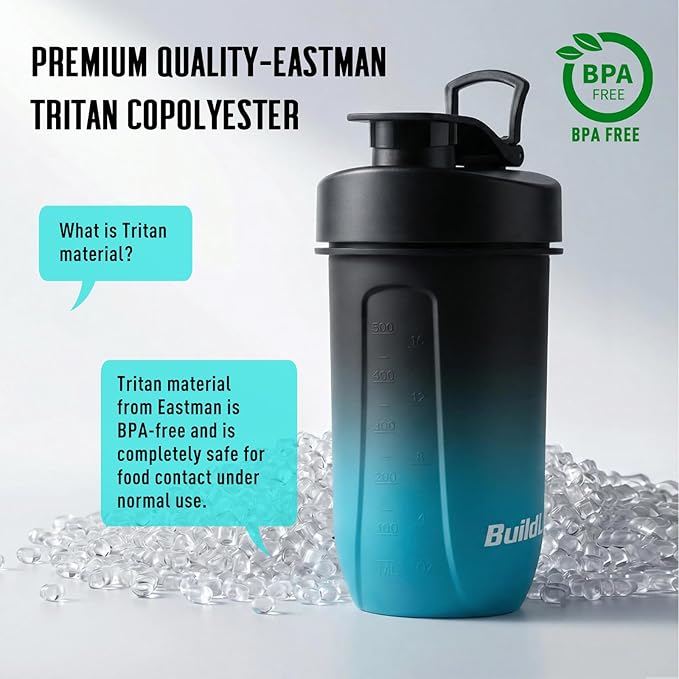 BuildLife Protein Shaker Bottle, 20oz Tritan Shaker Cup with Silent Mixing Grid – Lump Free Shakes 600ML for Pre Workout Protein & Smoothies, BPA-Free Leakproof Dishwasher Safe (BlackBlue+BlackOrange)