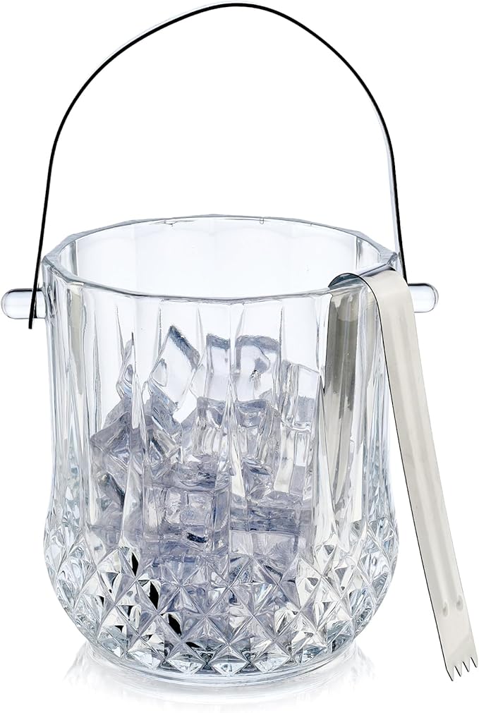Glass Ice Bucket with Handle & Tongs - 37oz Capacity, Clear, Serving Tongs