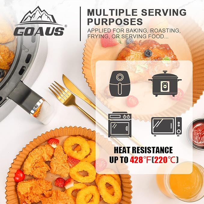 GOAUS Air Fryer 150 Pcs Round Paper Liners Disposable for 2 to 5 Qt Basket, 6.3 inch Unbleached Non-stick Parchment Paper