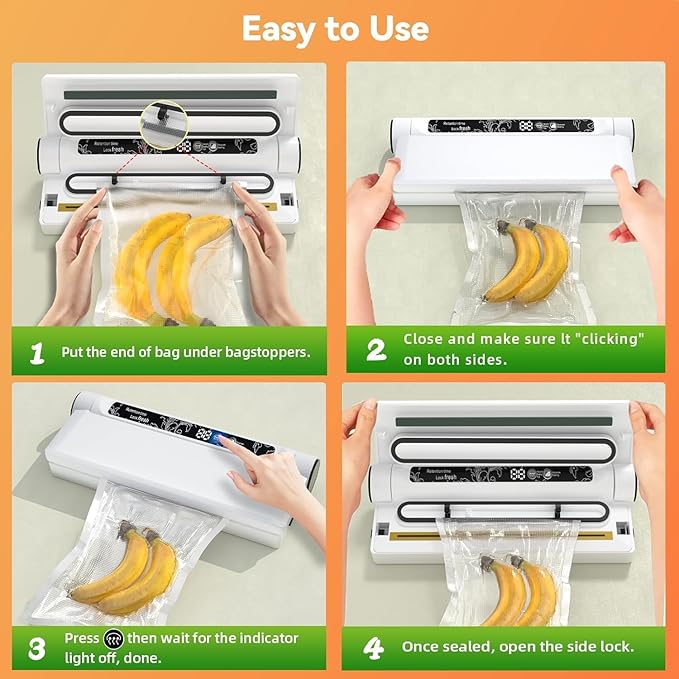 Compact Food Vacuum Sealer Machine - 75KPA Suction Power, LED Digital Timer Display, Dry and Moist Food Modes, Space-Saving Kitchen Gadget for Storage and Sous Vide Prep, Includes 20 Bags (White)