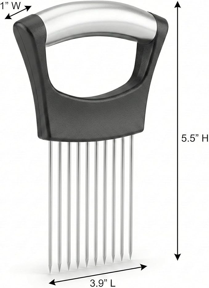 Onion Holder & Food Slicer Guide – Heavy Duty Stainless Steel Meat Tenderizer & Vegetable Cutter – Odor-Free Finger Guard for Onions, Tomatoes & Lemons (Dishwasher Safe)