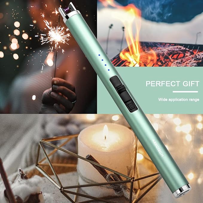 ARECTECH Rechargeable Electric Candle Lighter, Arc Plasma Windproof Lighter for Candle Kitchen Birthday, Christmas Stocking Stuffers Gifts for Mom Men Wife with Type-C Cable, Green