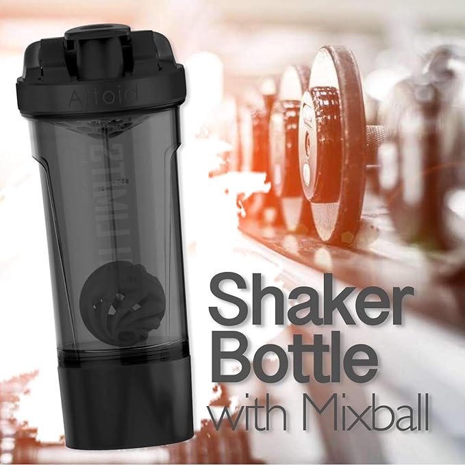 Artoid Mode Fitness Workout Sports Protein Shaker Bottle 24-Ounce, Dual Mixing Technology with Shaker Balls & Mixing Grids Included, Twist and Lock Protein Box Storage Included