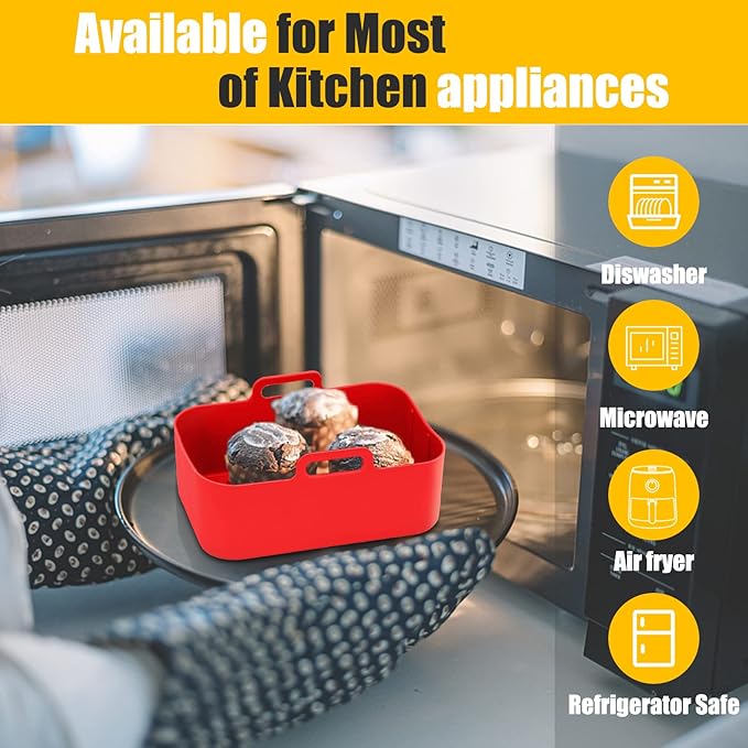 Air Fryer Silicone Liners 10 Quart for Ninja DZ550GY DZ550/DZ401/DZ302 Foodi DualZone XL 2-Basket,MMH 2PCs Reusable Rectangle Baking Tray Replacement Accessories for Ninja/Cosori 9-10QT Airfryer,Red