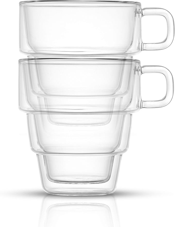 JoyJolt Pila Double Wall Insulated Coffee Mugs – 10 oz Double Walled Insulated Glasses Coffee Mug With Handle, Stackable, Sleek Modern Design – Set of 2