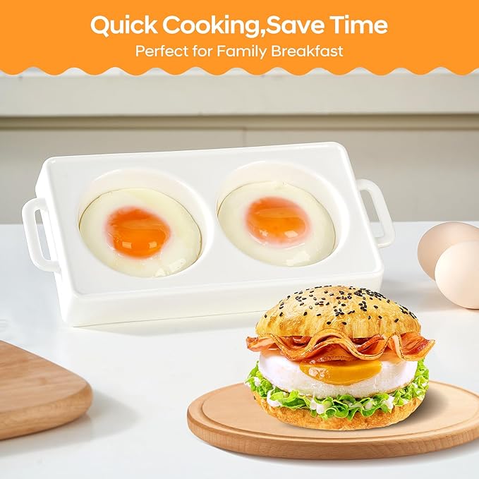 EliteVibe Ceramic Microwave Egg Cooker, BPA-Free Non-Stick Non-Toxic & Heat-Resistant Quick Cooking Egg Maker, Dishwasher Safe