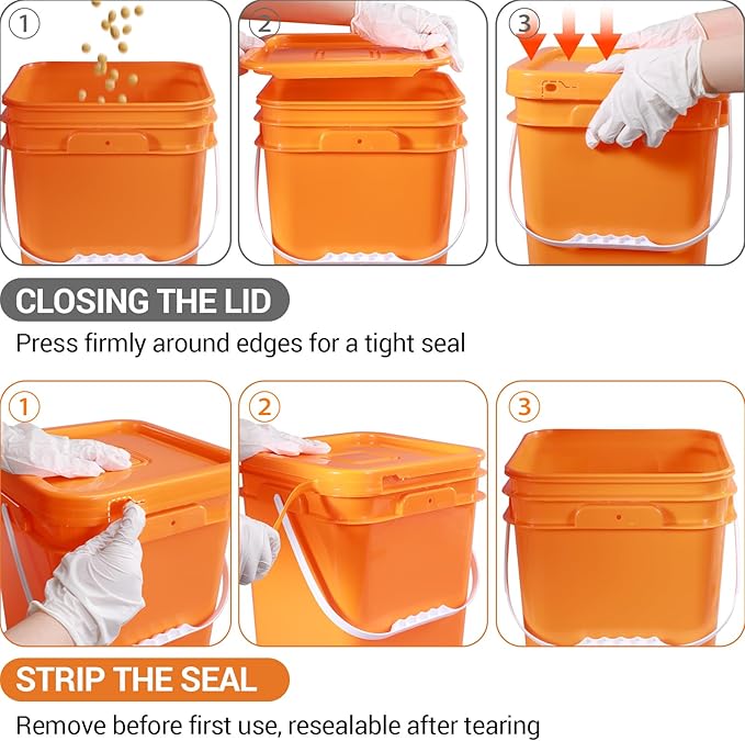 Bucket with Lid - 4 Packs Square Clear Plastic Storage Containers, Food Safe with Handle, Airtight Pressure Lids for Kitchen & Home(Clear, 68 oz)