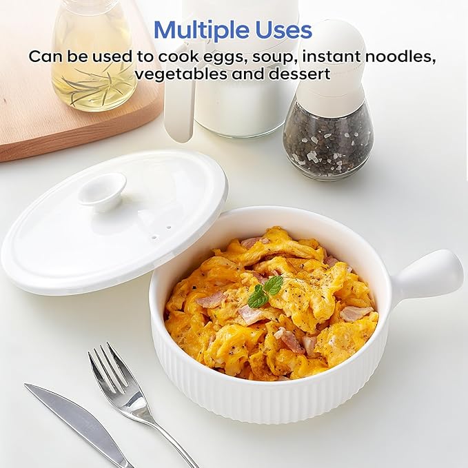 EliteVibe Ceramic Microwave Egg Cooker Scrambled with Lid, BPA-Free Non-Stick Non-Toxic & Heat-Resistant Quick Cooking Egg Maker, Dishwasher Safe, Holds Up to 3 Eggs(White)