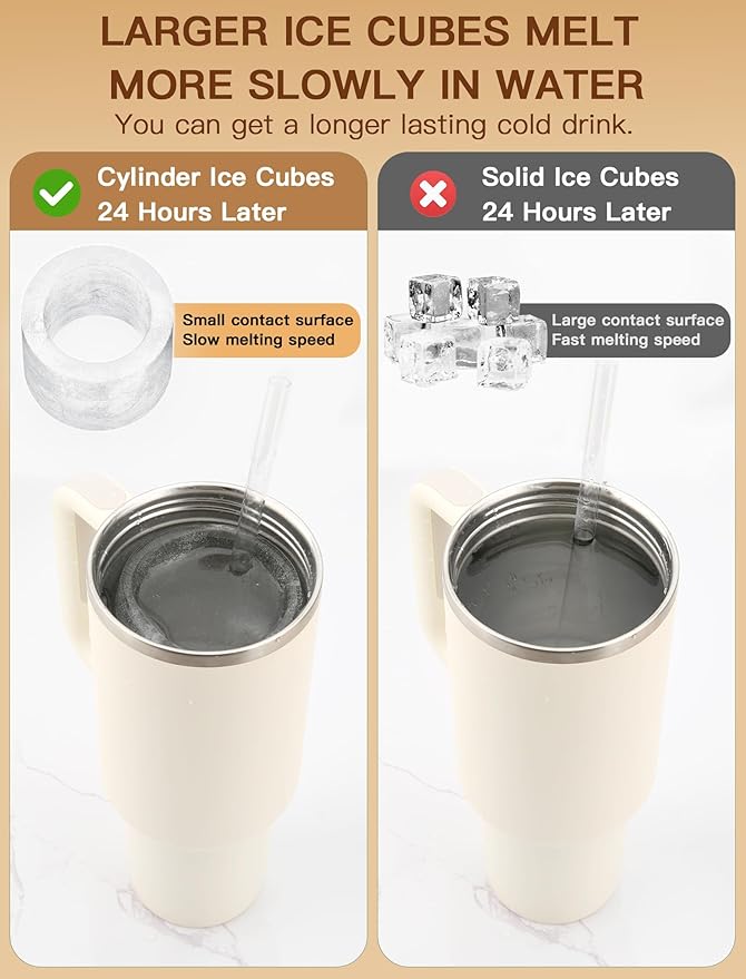 Ice Cube Tray for Tumbler Cup 30Oz-40Oz, 3 Pcs Silicone Cylinder Ice Mold with Lid and Bin for Freezer, Easy Fill and Release Ice Maker for Whiskey, Cocktail BPA-Free (Black, 40Oz-Type1)