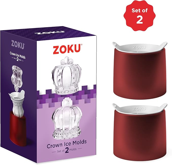 ZOKU Set of 2 Silicone Ice Molds, Crown - King & Queen Crowns, Large Ice Cube Molds for Craft Cocktails, Keep Drinks Colder Longer with Less Dilution, Easy-Release, BPA-Free