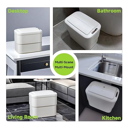 Sensor Hanging Trash Can with Lid 2.5 Gallon,Motion Sensor Garbage Can, Bathroom Trash Cans,Smart Trash Bin,Mountable/Desk for Kitchen Compost Bin,Liveroom,Office,White