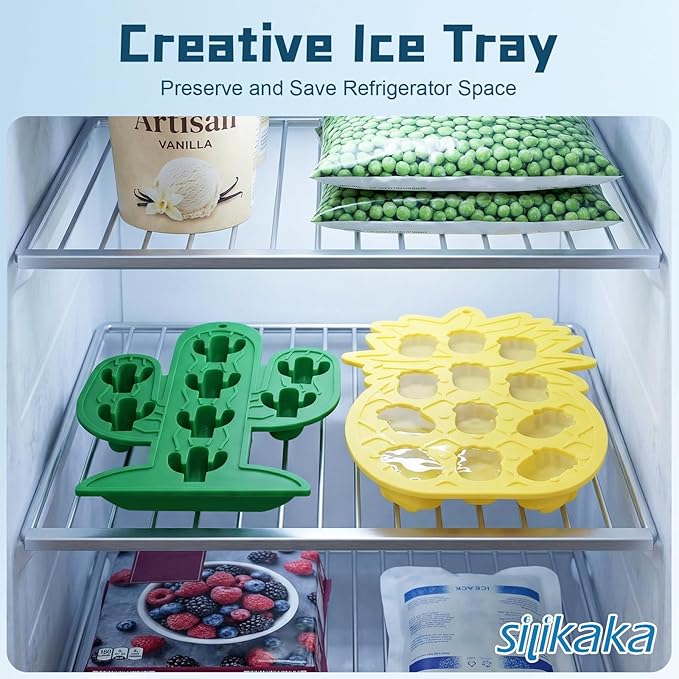 UNIQUE ICE CUBE TRAYS FoodGrade Silicone Two Pineapple Cacti Ice Tray Easy To Demold Suitable For Cocktails Mojitos Whiskeys And Juices (Single Color)