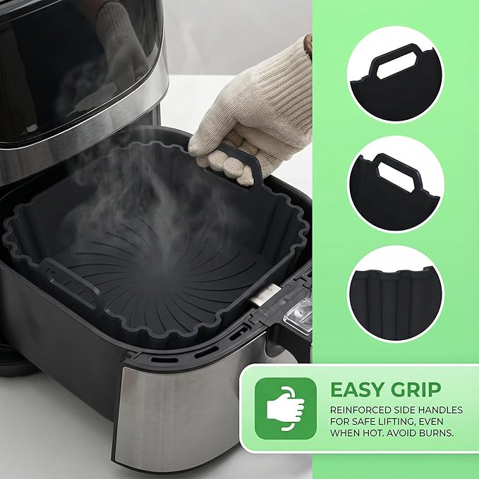 Silicone Air Fryer Liners 2 Pack, Reusable Silicone Air fryer basket liners for Ninja AF141 181, 8.5 Inch Air Fryer Liners for COSORI 5-6.5 QT,Large Air Fryer Accessories