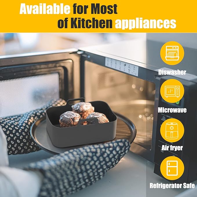 2PCs Air Fryer Silicone Liners for Ninja Foodi DualZone XL 2-Basket DZ550 DZ550GY/DZ401/DZ302, Reusable Food Grade Airfryer Baking Tray Replacement Accessories for Ninja/Cosori Dual-Bakset 9-10QT Gray