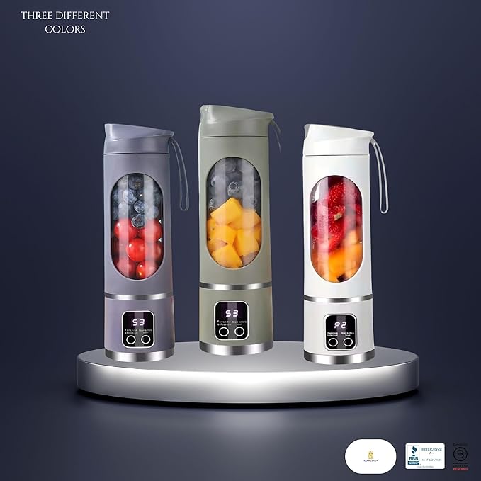 Paramexview® Portable Blender 16oz/500ml for Juices & Smoothies with 12 Stainless Steel Blades | USB Rechargable & 3 Levels Multi-Speed Control | 50W Powered fusion Portable Blender