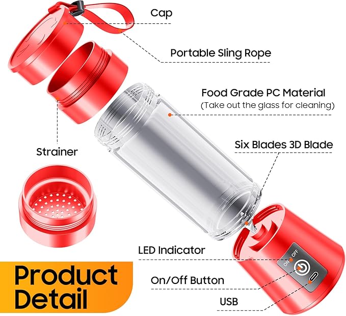 2026 Newly Upgraded Portable Smoothie Blender - Cordless Personal Blender Type-C Rechargeable, 13Oz Juice Cup BAP Free, 20,000Rpm Speed Powerful Blending, Freshly Squeezed in Sports/Office