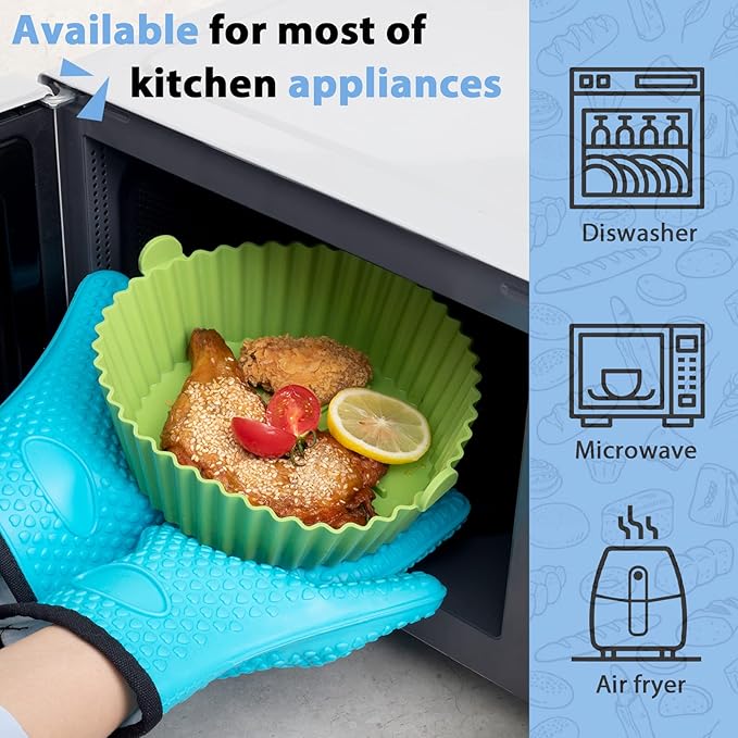 Air Fryer Silicone Liners - Reusable Non-stick AirFryer Silicone Pot Liner Compatible with COSORI Air Fryers Basket Accessories (X-Large, Blue)