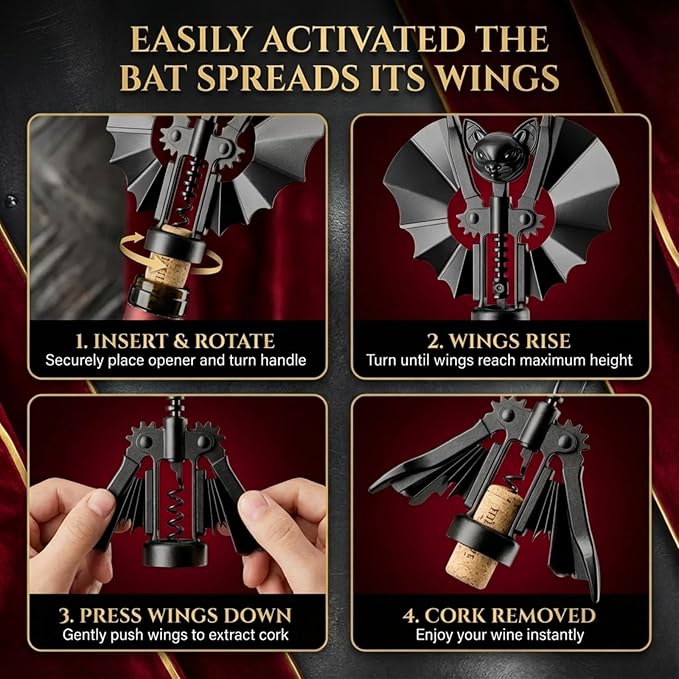 Ghost Bat Bottle Opener, Aluminum Alloy 2-in-1 Wine & Beer Opener, Suitable for Kitchens and Home Bars, Halloween and Gothic Decorative Ornament, Unique Gift for Wine Lovers