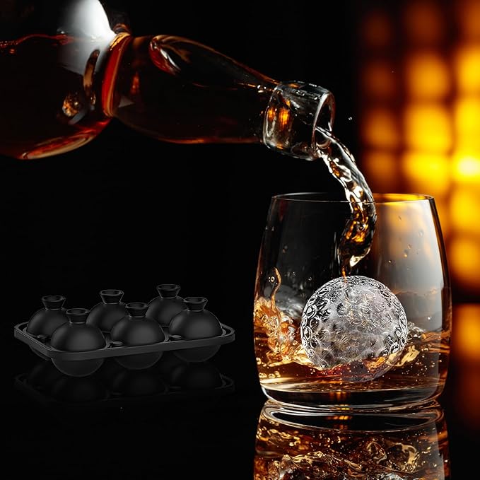 Samuelworld 3D Ice Golf Ball Mold - Silicone Sphere Ice Tray for Cocktails, Whiskey, Unique Design Silicone Ice Tray for Perfectly Round Ice Balls, Stylish Golf Round Ice (Black)