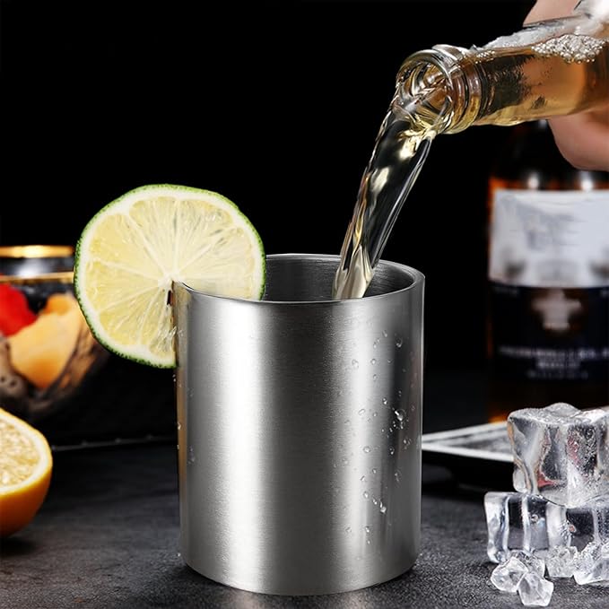 ZEAYEA Set of 4 Stainless Steel Whiskey Glasses, 10 oz Double Wall Tumblers, Unbreakable Old Fashioned Metal Drinking Cups for Beverages, Cocktails, Beer, Great Gift for Men and Whiskey Lover
