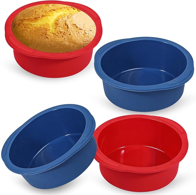 Webake 5 inch Cake Pan for Baking Nonstick Round Cake Pans, LFGB Platinum Silicon Air Fryer Baking Pan Set of 4