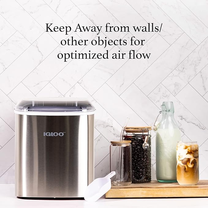 Igloo Electric Countertop Ice Maker Machine - Automatic and Portable - 26 Pounds in 24 Hours - Ice Cube Maker - Ice Scoop and Basket - Ideal for Iced Coffee and Cocktails - Stainless Steel