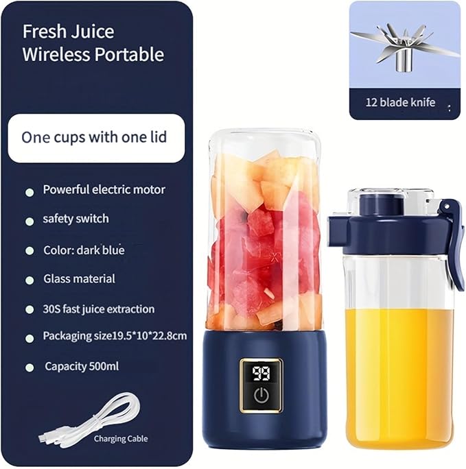 Portable Blender, Mini Blender,small blender for smoothies, 12 Blades Perfect for Blending, Small, Convenient, Multifunctional, with Digital Touch Screen, Suitable for Family Travel