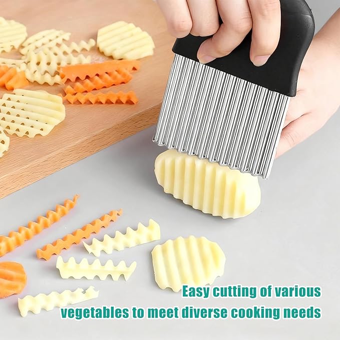 4 Piece Kitchen Spiral And V-Shaped Tools, vegetable peeler,crinkle cutter knife, Multifunctional Kitchen Set, Stainless Steel Manual Kitchen Tools for Creative Food Decoration(black