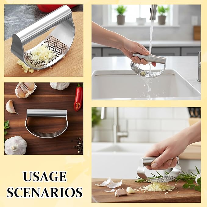 3pc Garlic Rocker, Garlic Press Rocker Set, Easy-to-Use Garlic Mincer for Cooking, Ideal for Small Hands and Weak Grip, Dishwasher Safe Kitchen Gadget