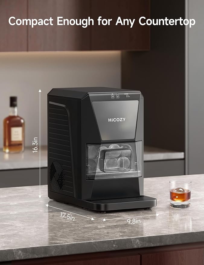 HiCOZY B1 2" Clear Ice Ball Maker Countertop,Sphere Ice Maker with IcyGem Technology, 2 Big Balls in 60Mins,40 pcs/Day, Self-Cleaning Ice Machine with Ice Tong for Cocktails, Whiskey, Mother‘s Gift