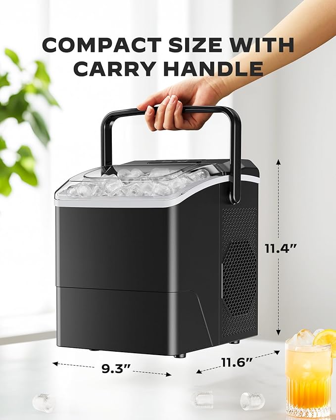 Silonn Countertop Ice Maker Machine, 26 lbs per Day, Fast Ice in 6 Minutes, Self-Cleaning Ice Maker, Compact Countertop Ice Machine for Home, Kitchen/Office/Parties,Black