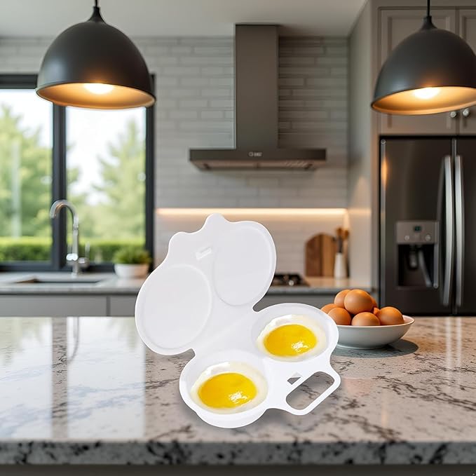 2Pcs White Egg Poacher, 2 Cavity Nonstick Poached Egg Maker With Lid, Double Drain Poached Egg Cups, Egg Poacher Microwave Egg Cooker, Kitchen Cooking Gadgets(13 * 5cm)
