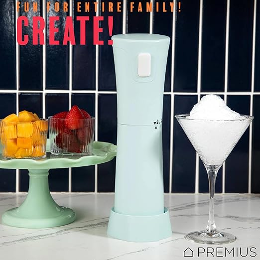 Cordless Shaved Ice Maker By PREMIUS – Lightweight, Rechargeable, Bonus Recipe Book, Resting Stand – Caribbean Shaved Ice! USB Cord Included – Up to 40 Snow Cones Per Charge! No Molds Needed! (Mint)