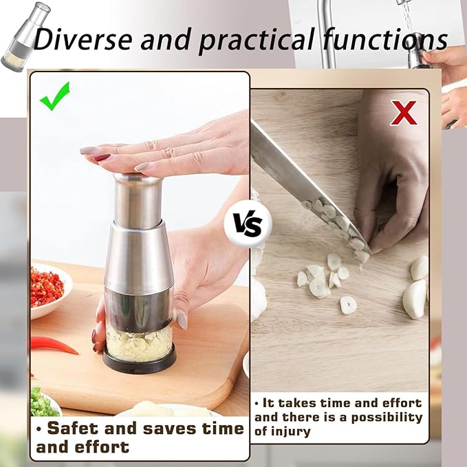 2 PCS 2025 Upgraded Stainless Steel Compact Mini Dicer Food Functional Manual Press, Hand Food Chopper for Mincing Garlic Garlic Press Stainless Steel Manual Pressed Chopper