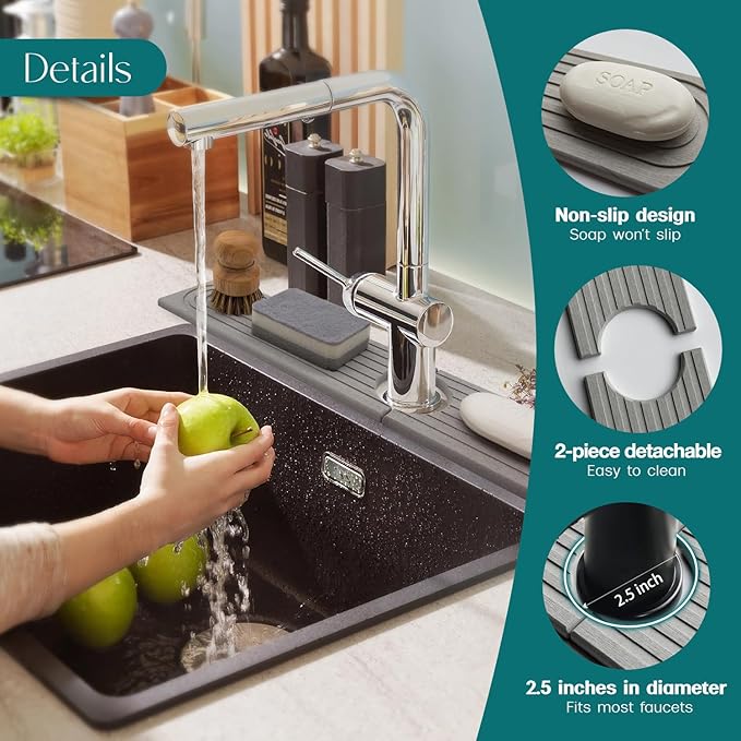 eormoe Kitchen Faucet Absorbent Mat - Large Diatomaceous Earth Splash Guard for Sink Faucet, Aesthetic Water Absorbing Stone Tray in The Modern Home (Grey, 23.6" x 5.5")
