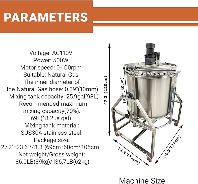 Commercial Sauce Mixer & Hot Pot Base Stir Fry Pan 98L/25.9gal Automatic Stirring Cooker, Natural Gas & Electric Stirring SUS304 Stainless Steel for Restaurant Kitchen Food Processing 110V